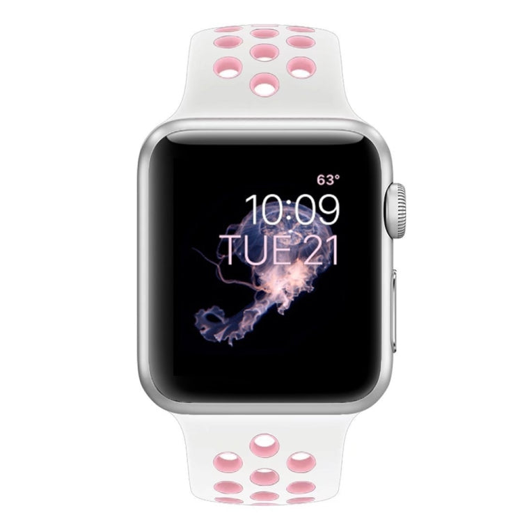 For Apple Watch Series 7 41mm / 6 & SE & 5 & 4 40mm / 3 & 2 & 1 38mm Fashionable Classical Silicone Sport Watch Band (White Pink) by bashfashion