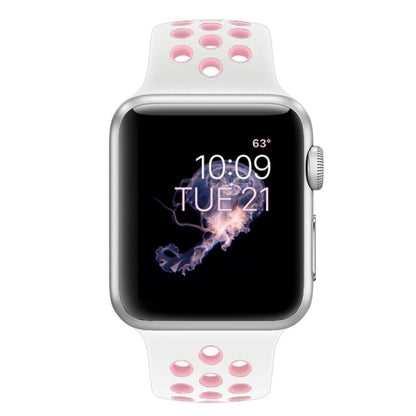 For Apple Watch Series 7 41mm / 6 & SE & 5 & 4 40mm / 3 & 2 & 1 38mm Fashionable Classical Silicone Sport Watch Band (White Pink) by bashfashion