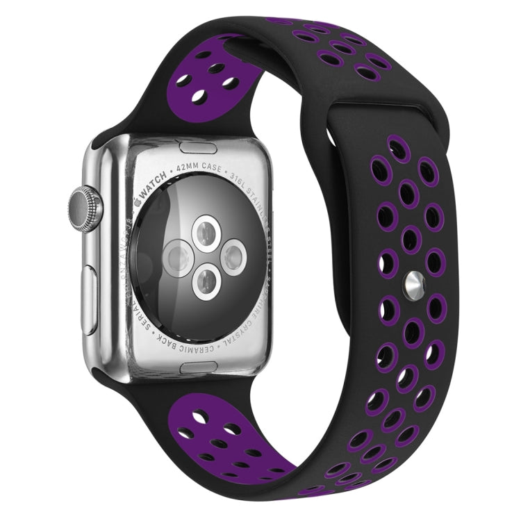 For Apple Watch Series 7 41mm / 6 & SE & 5 & 4 40mm / 3 & 2 & 1 38mm Fashionable Classical Silicone Sport Watch Band (Black Purple) by bashfashion