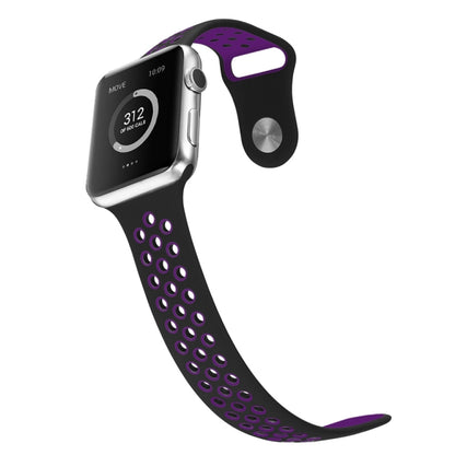 For Apple Watch Series 7 41mm / 6 & SE & 5 & 4 40mm / 3 & 2 & 1 38mm Fashionable Classical Silicone Sport Watch Band (Black Purple) by bashfashion
