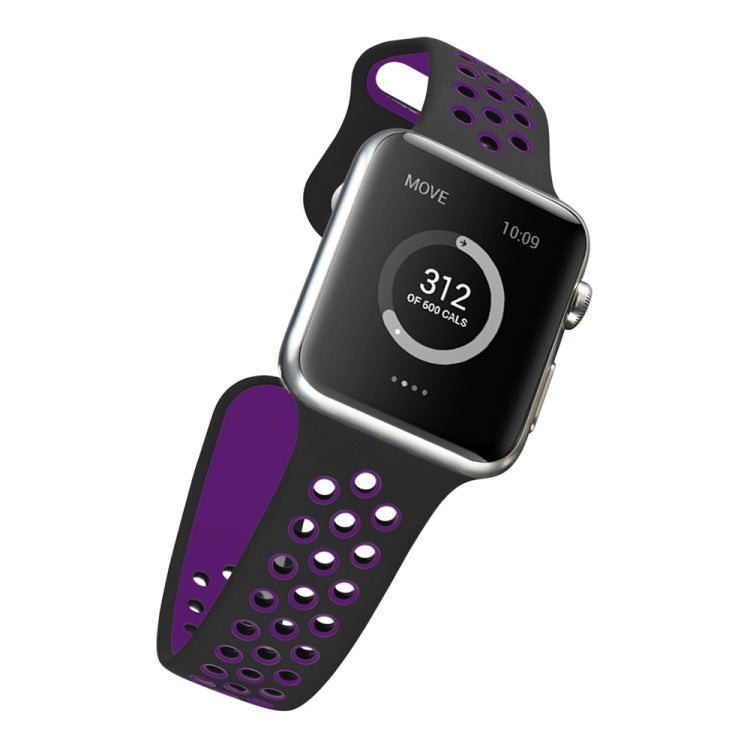 For Apple Watch Series 7 41mm / 6 & SE & 5 & 4 40mm / 3 & 2 & 1 38mm Fashionable Classical Silicone Sport Watch Band (Black Purple) by bashfashion