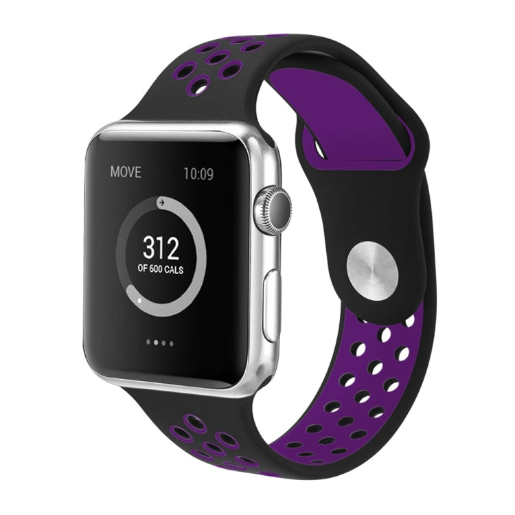 For Apple Watch Series 7 41mm / 6 & SE & 5 & 4 40mm / 3 & 2 & 1 38mm Fashionable Classical Silicone Sport Watch Band (Black Purple) by bashfashion