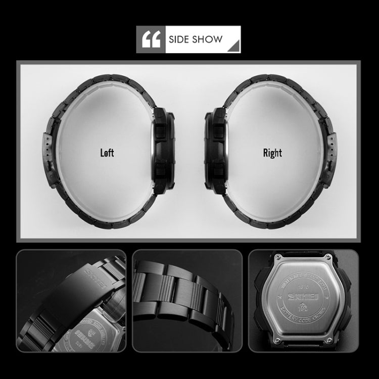SKMEI 1370 Multifunctional Men Outdoor Sports Noctilucent Waterproof Stainless Steel Digital Wrist Watch (Black White) by SKMEI