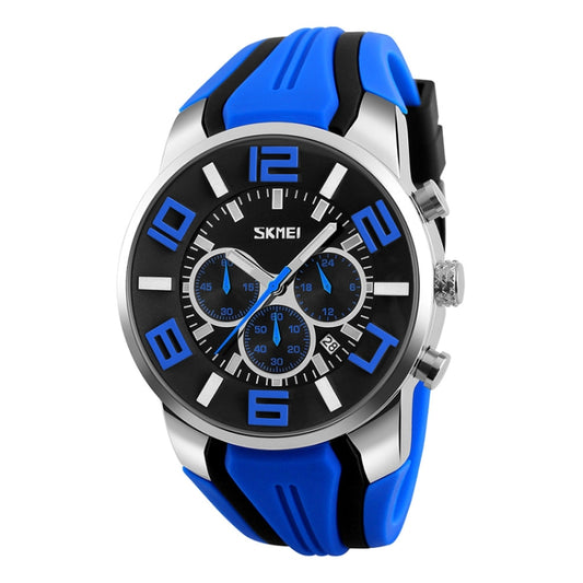 SKMEI 9128 Fashion Multifunctional 3D Large Dial Sports Wristwatch 30m Waterproof Quartz Watch(Blue) by SKMEI