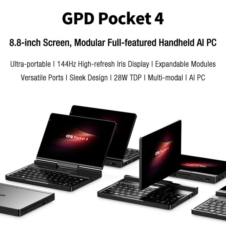 GPD Pocket 4 Handheld Gaming PC, 16GB+1TB, 8.8 inch Windows 11 Home AMD Ryzen 7 8840U, UK Plug by GPD